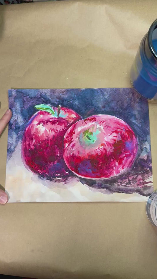 Red Apples Watercolor Painting Original Art, 8x10" Fruit Still Life Artwork