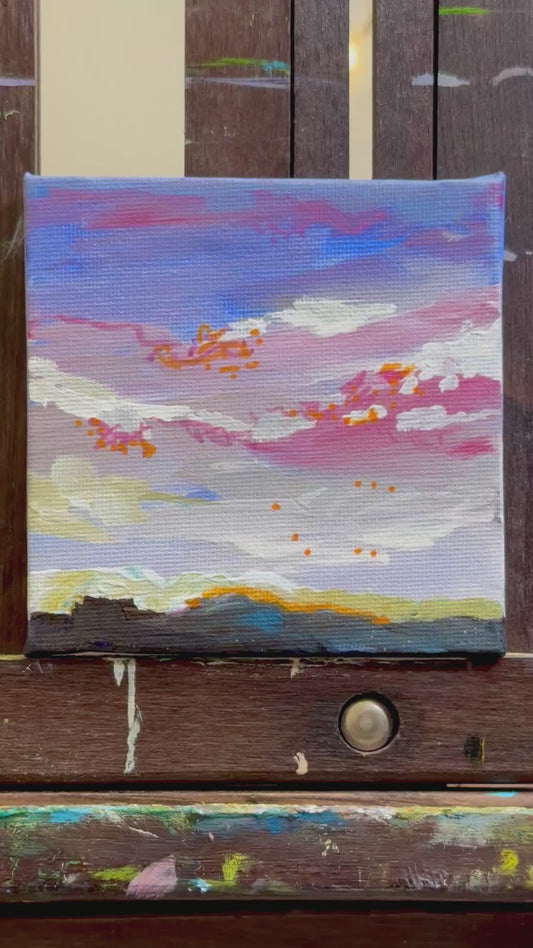 Sunset Sky ORIGINAL Art, Landscape Acrylic Painting 4x4"