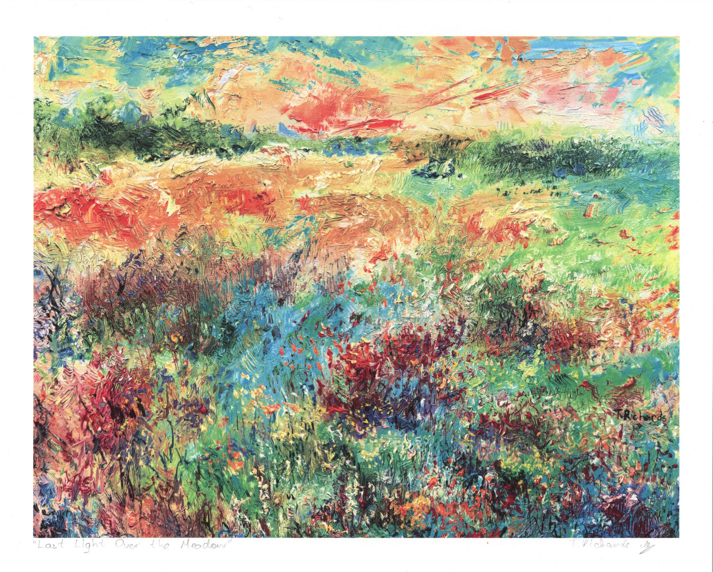 Meadow Archival PRINT Signed, Sunset Meadow Wall Art, Nature Landscape Painting Reproduction, Wildflower Field Decor
