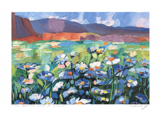 Daisy Meadow Archival Signed PRINT, Giclée Fine Art Reproduction, Landscape Flower Field Wall Art