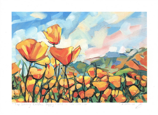California Poppy Field Archival Signed PRINT, Giclée Fine Art Reproduction, Landscape Flower Field Wall Art