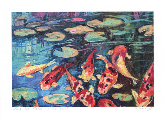 Nine Koi Fish Archival Signed PRINT, Giclée Fine Art Reproduction, Pond Wall Art