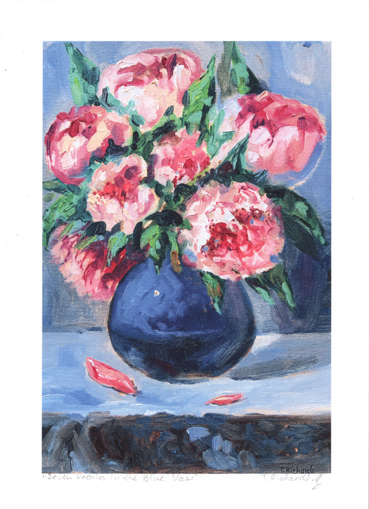 Peonies in Vase Still Life Archival Signed PRINT, Giclée Fine Art Reproduction, Floral Flower Wall Art