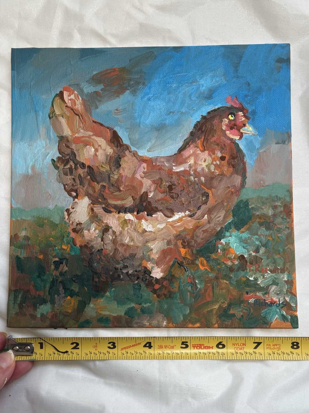 Acrylic painting ORIGINAL art Hen artwork Chicken Farm Animal Pet Signed 8x8