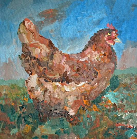 Acrylic painting ORIGINAL art Hen artwork Chicken Farm Animal Pet Signed 8x8