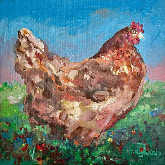 Acrylic painting ORIGINAL art Hen artwork Chicken Farm Animal Pet Signed 8x8